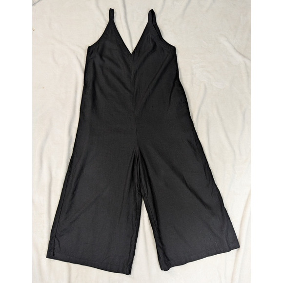 Uniqlo Pants - Uniqlo sz L Linen Blend One Piece Jumpsuit cropped wide leg black tank 4067